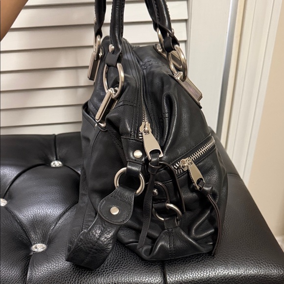 b. makowsky Black Leather Satchel with Silver Accents GUC - Picture 5 of 8